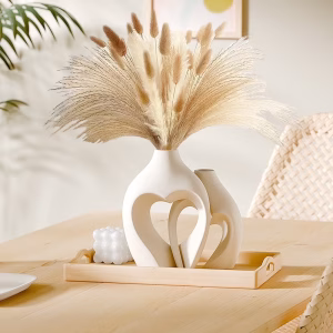 Modern Art white Vases for Decor，Heart Shaped Ceramic Vase Set of 2